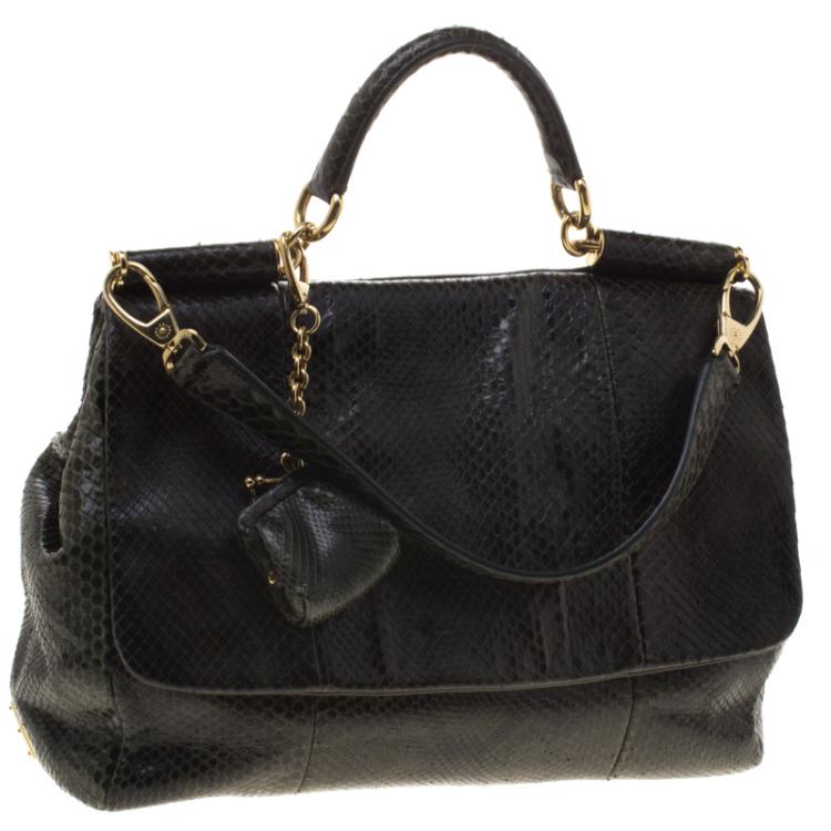 Pre Owned Dolce and Gabbana Dark Green Snakeskin Medium Miss Sicily Top Handle Bag