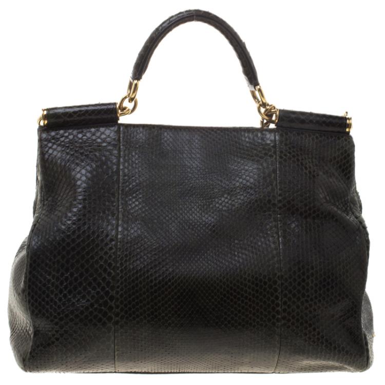 Pre Owned Dolce and Gabbana Dark Green Snakeskin Medium Miss Sicily Top Handle Bag