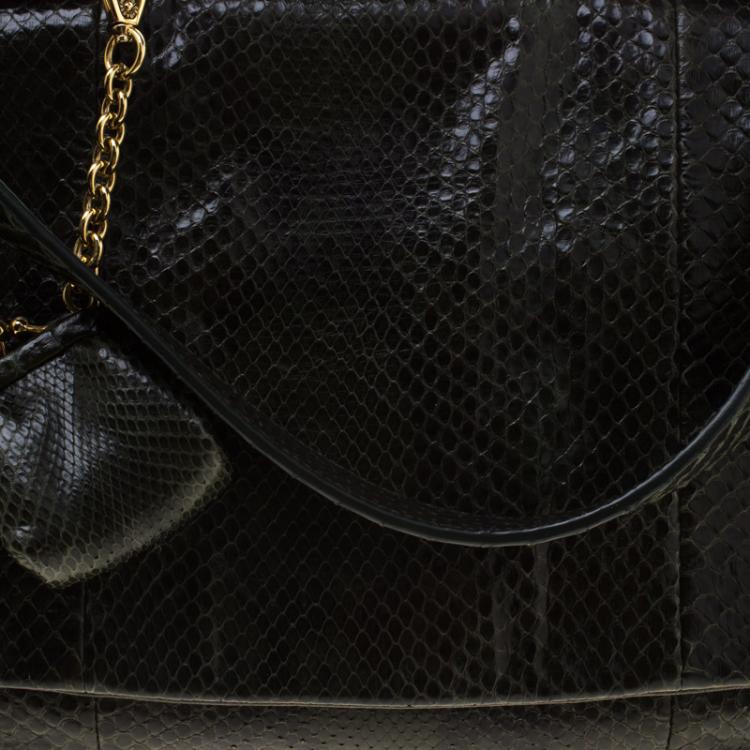 Pre Owned Dolce and Gabbana Dark Green Snakeskin Medium Miss Sicily Top Handle Bag