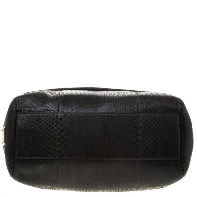 Pre Owned Dolce and Gabbana Dark Green Snakeskin Medium Miss Sicily Top Handle Bag