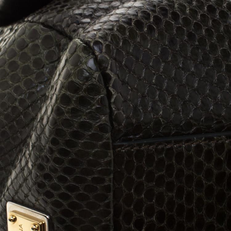Pre Owned Dolce and Gabbana Dark Green Snakeskin Medium Miss Sicily Top Handle Bag