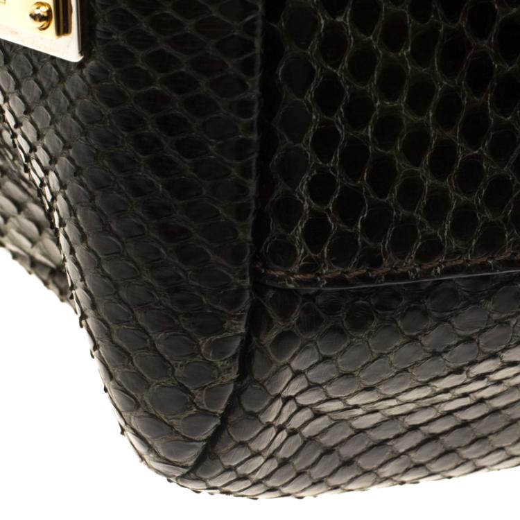 Pre Owned Dolce and Gabbana Dark Green Snakeskin Medium Miss Sicily Top Handle Bag
