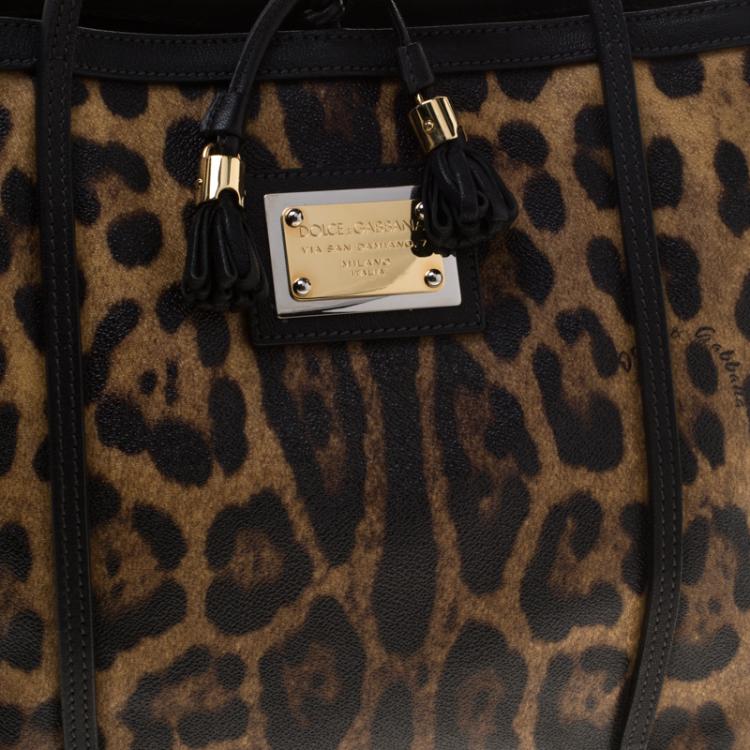 Pre Owned Dolce and Gabbana Leopard Print Coated Canvas Miss Escape Tote