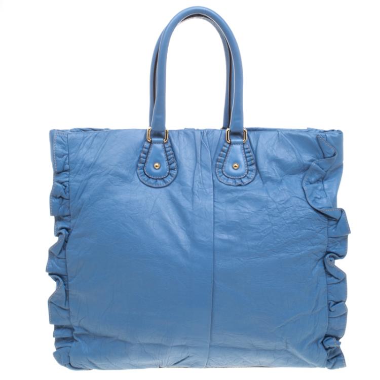 Pre Owned Dolce and Gabbana Blue Leather Miss Rouche Tote 
