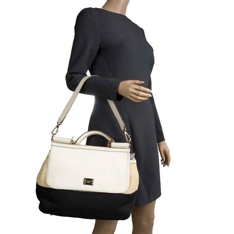 Pre Owned Dolce and Gabbana Tricolor Woven Miss Sicily Soft Top Handle Bag