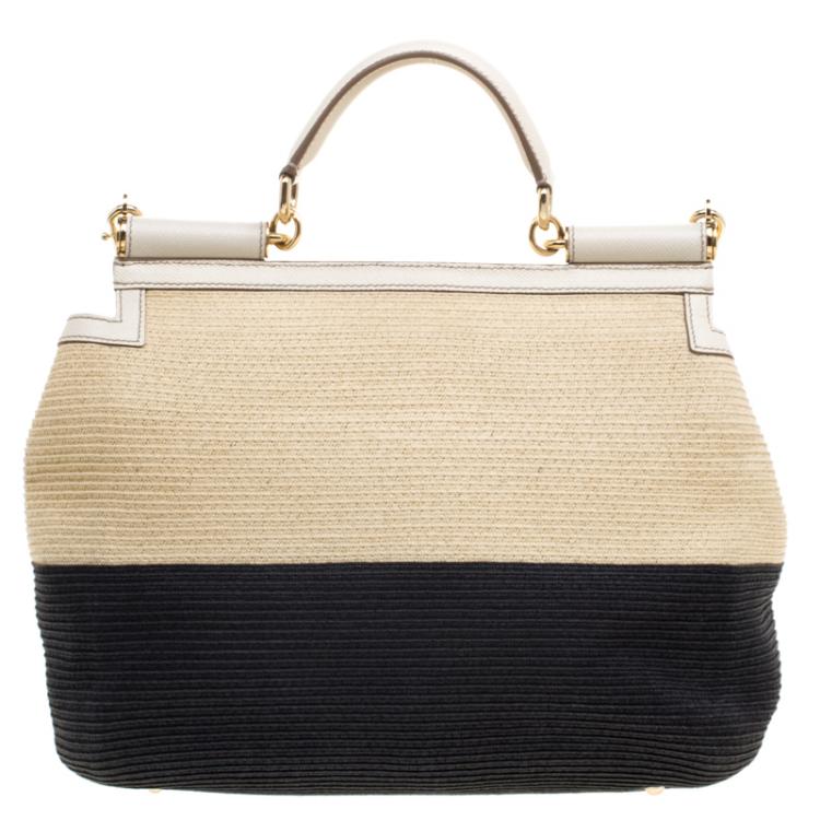 Pre Owned Dolce and Gabbana Tricolor Woven Miss Sicily Soft Top Handle Bag
