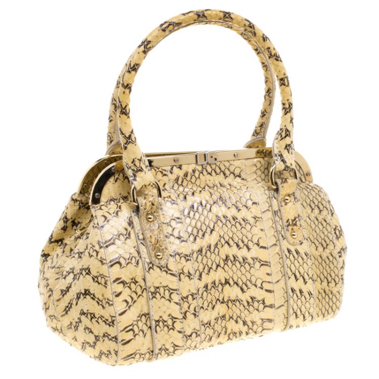 Pre Owned Dolce and Gabbana Yellow Python Frame Satchel