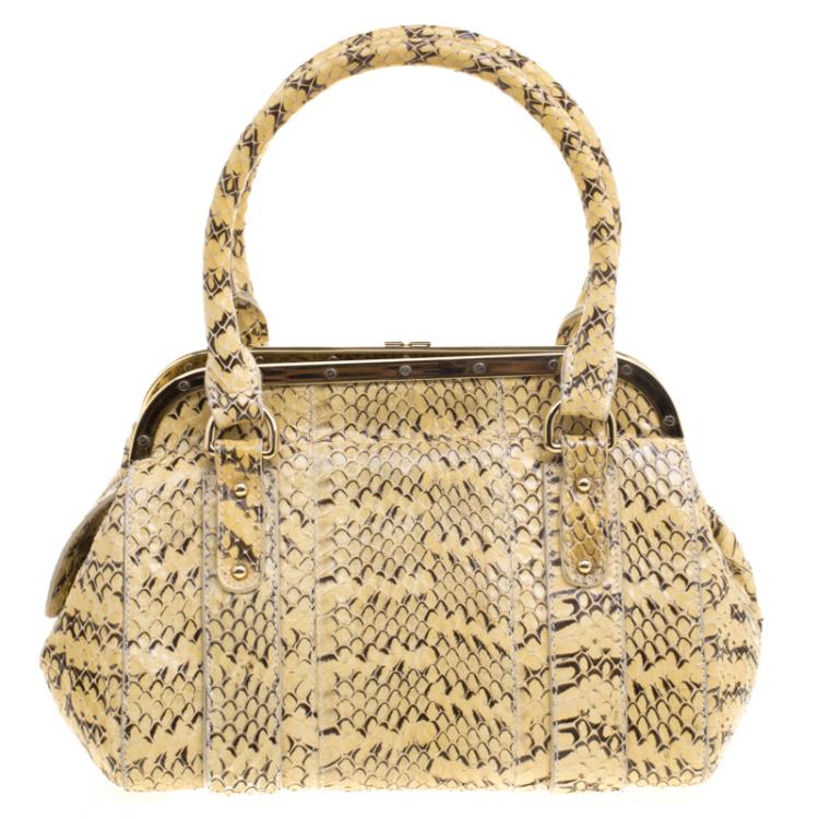 Pre Owned Dolce and Gabbana Yellow Python Frame Satchel