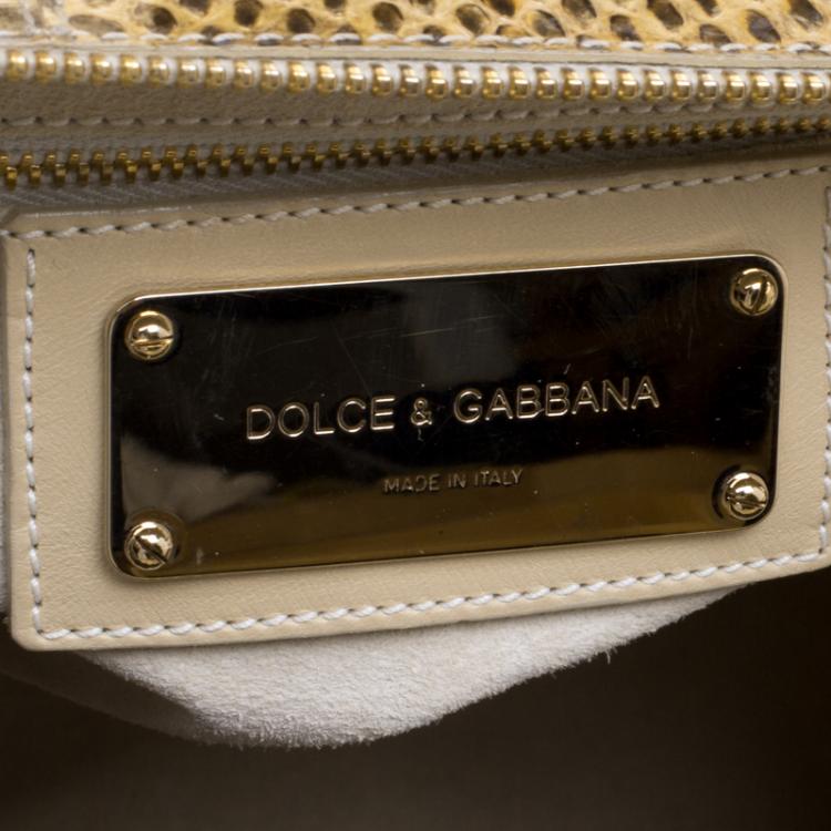 Pre Owned Dolce and Gabbana Yellow Python Frame Satchel