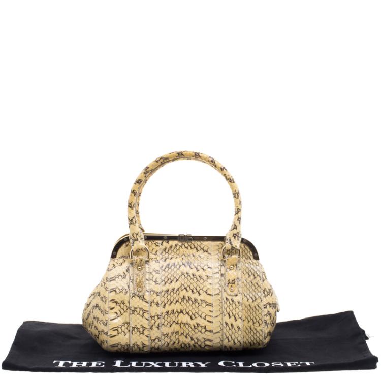 Pre Owned Dolce and Gabbana Yellow Python Frame Satchel