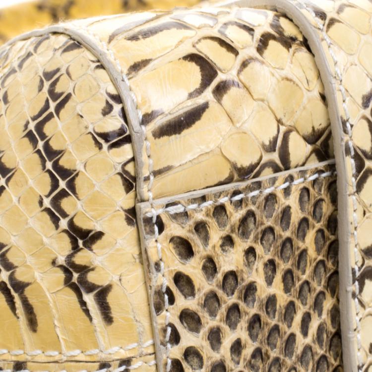 Pre Owned Dolce and Gabbana Yellow Python Frame Satchel