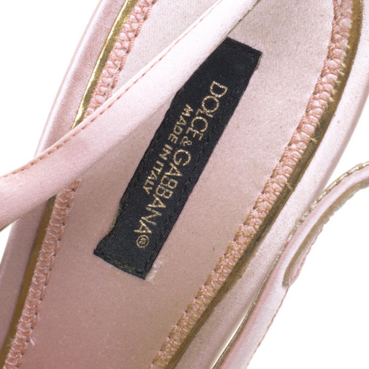 Pre Owned Dolce and Gabbana Blush Pink Satin Peep Toe Slingback Sandals Size 38