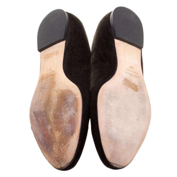 Pre Owned Dolce and Gabbana Dark Brown Embroidered Velvet Smoking Slippers Size 37
