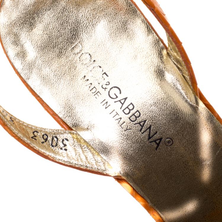 Pre Owned Dolce and Gabbana Orange Python Pointed Toe Slingback Sandals Size 38