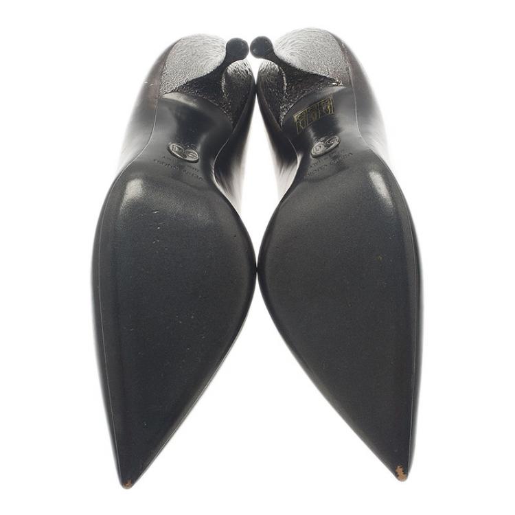 Pre Owned Dolce and Gabbana Metallic Grey Leather Pointed Toe Pumps Size 37.5