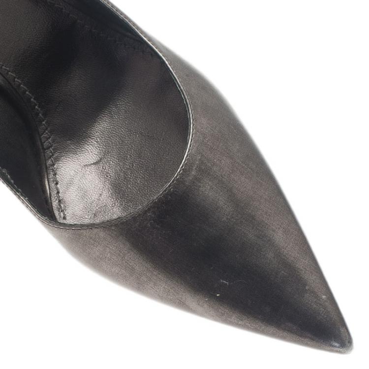 Pre Owned Dolce and Gabbana Metallic Grey Leather Pointed Toe Pumps Size 37.5