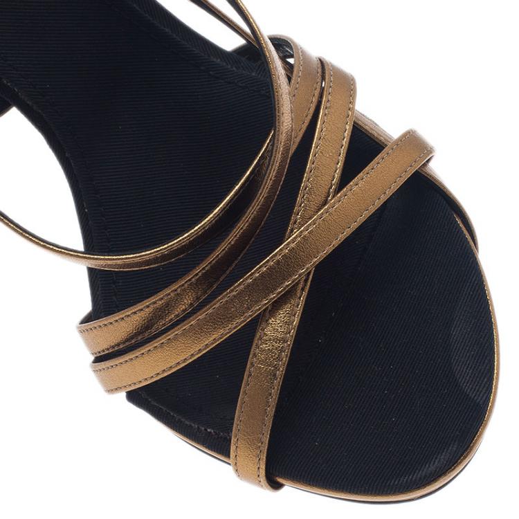Pre Owned Dolce and Gabbana Gold Leather Strappy Platform Sandals Size 40.5