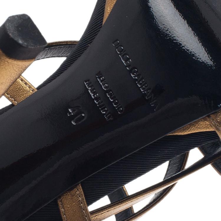 Pre Owned Dolce and Gabbana Gold Leather Strappy Platform Sandals Size 40.5