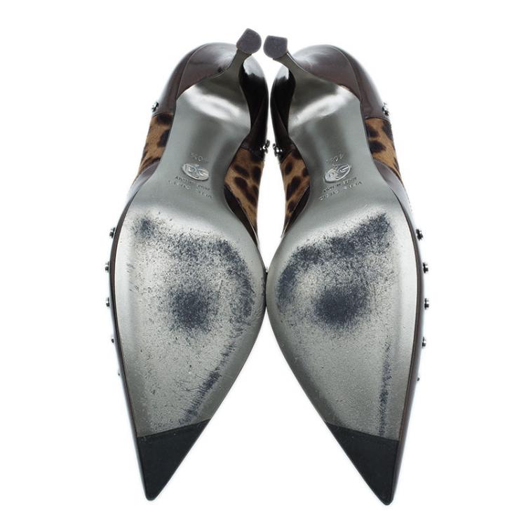 Pre Owned Dolce and Gabbana Brown Pony Hair and Leather Studded Pumps Size 40.5 