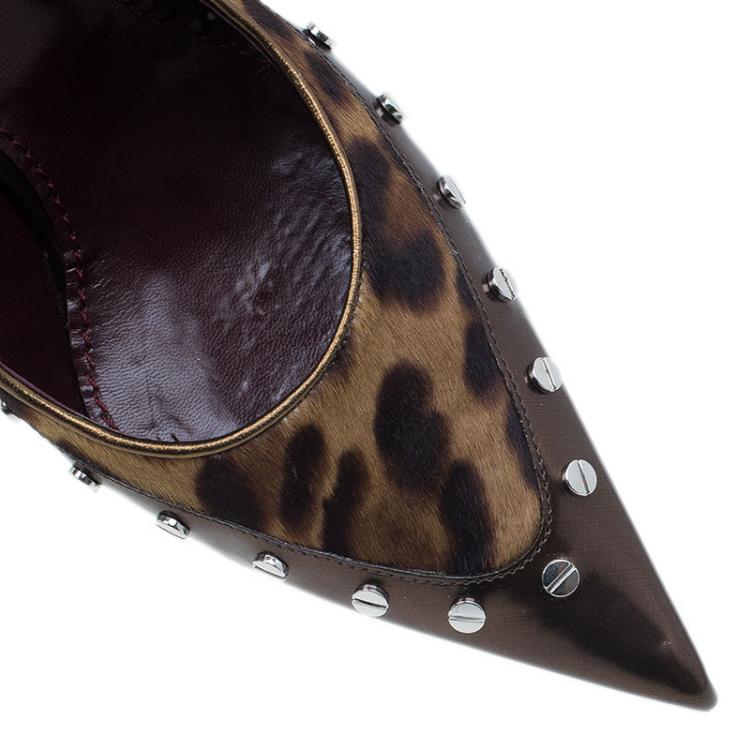 Pre Owned Dolce and Gabbana Brown Pony Hair and Leather Studded Pumps Size 40.5 