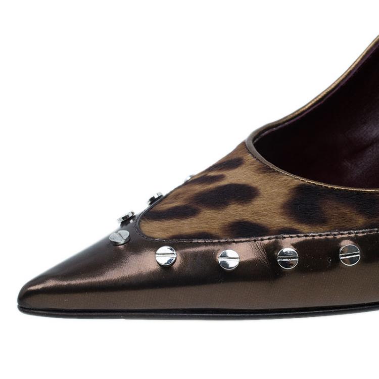 Pre Owned Dolce and Gabbana Brown Pony Hair and Leather Studded Pumps Size 40.5 