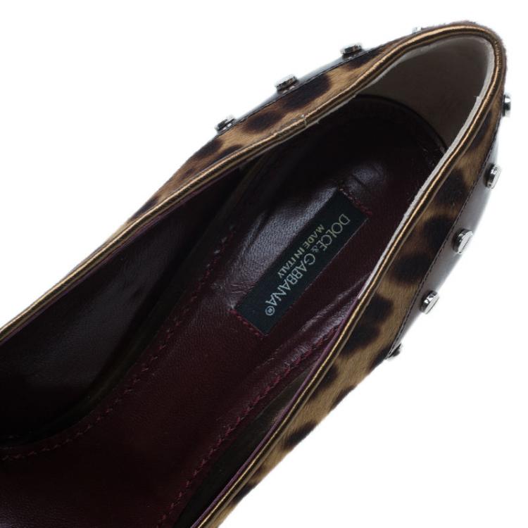 Pre Owned Dolce and Gabbana Brown Pony Hair and Leather Studded Pumps Size 40.5 