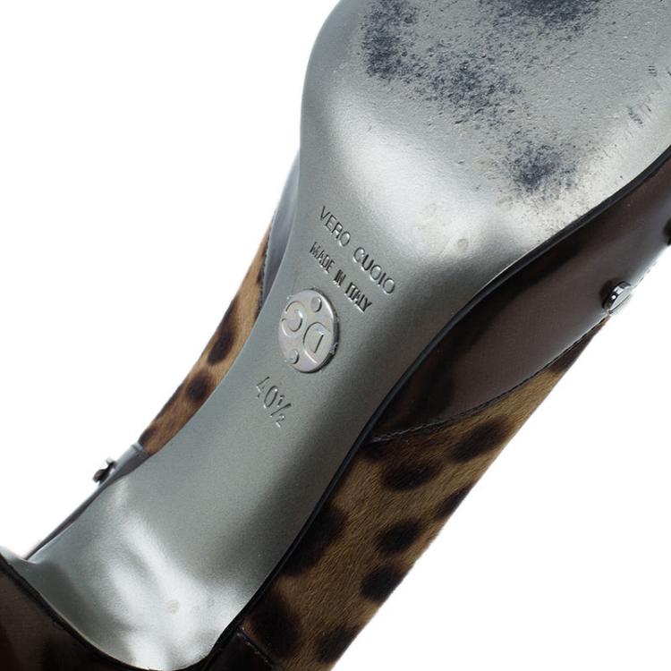 Pre Owned Dolce and Gabbana Brown Pony Hair and Leather Studded Pumps Size 40.5 