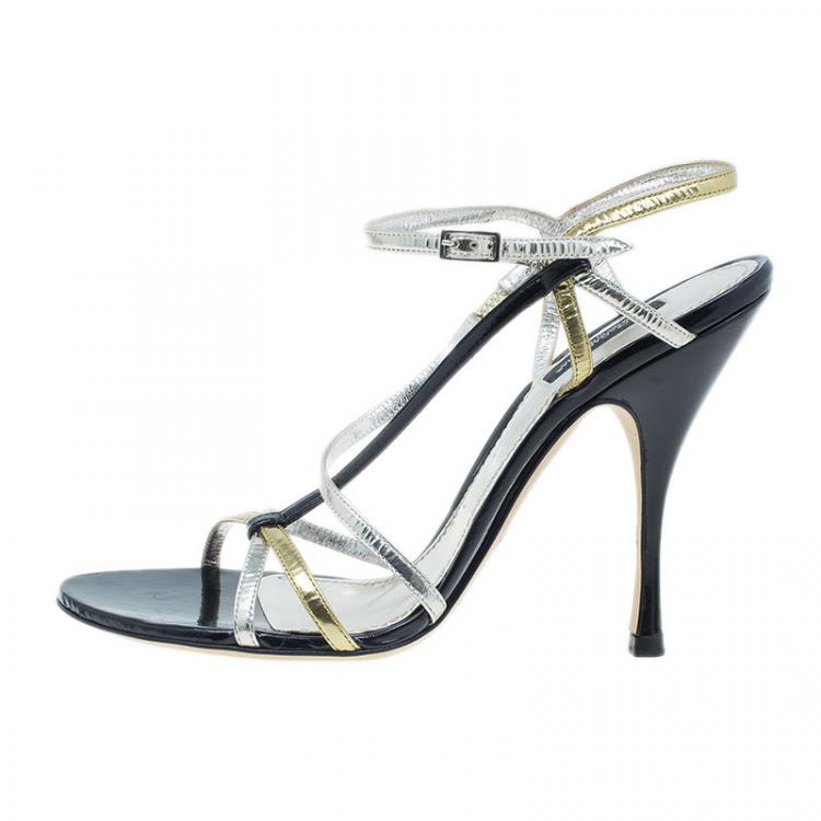 Pre Owned Dolce and Gabbana Gold Leather Strappy Sandals Size 41.5
