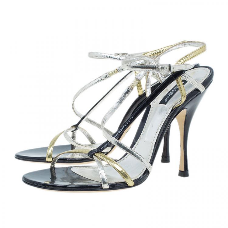 Pre Owned Dolce and Gabbana Gold Leather Strappy Sandals Size 41.5
