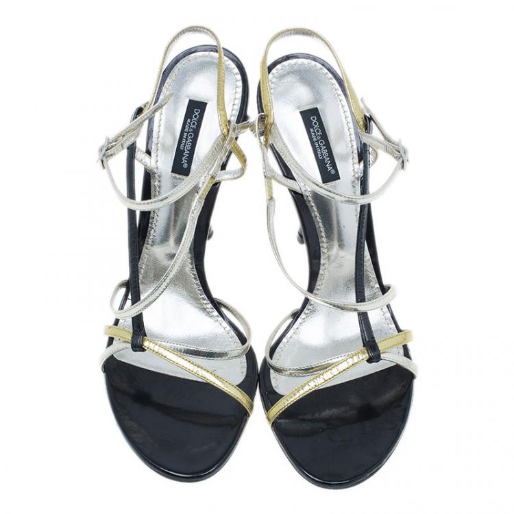 Pre Owned Dolce and Gabbana Gold Leather Strappy Sandals Size 41.5