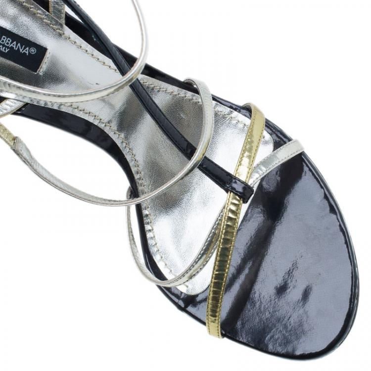 Pre Owned Dolce and Gabbana Gold Leather Strappy Sandals Size 41.5