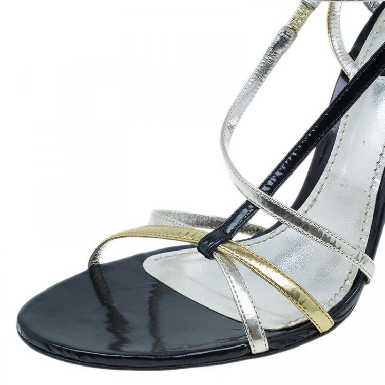 Pre Owned Dolce and Gabbana Gold Leather Strappy Sandals Size 41.5