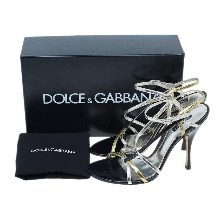 Pre Owned Dolce and Gabbana Gold Leather Strappy Sandals Size 41.5