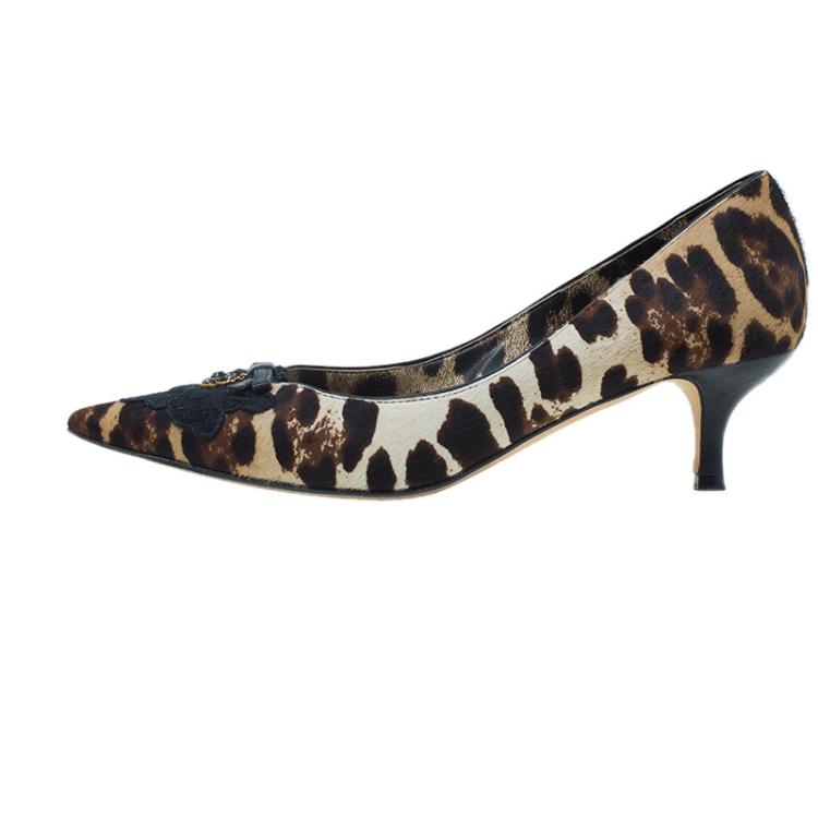 Pre Owned Dolce and Gabbana Leopard Print Pointed Pumps Size 37.5
