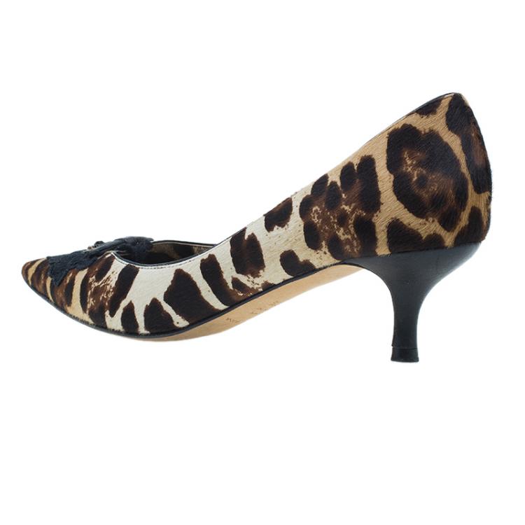 Pre Owned Dolce and Gabbana Leopard Print Pointed Pumps Size 37.5