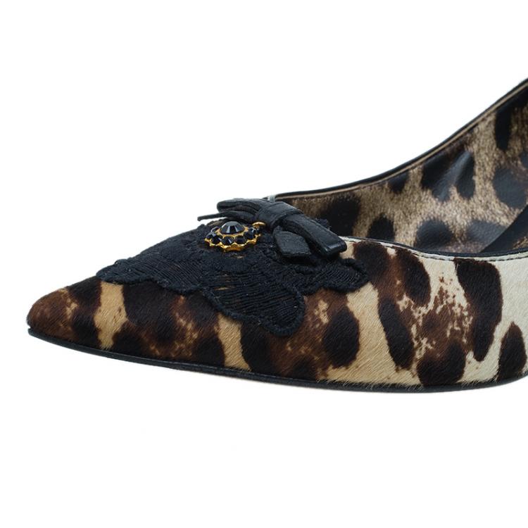Pre Owned Dolce and Gabbana Leopard Print Pointed Pumps Size 37.5