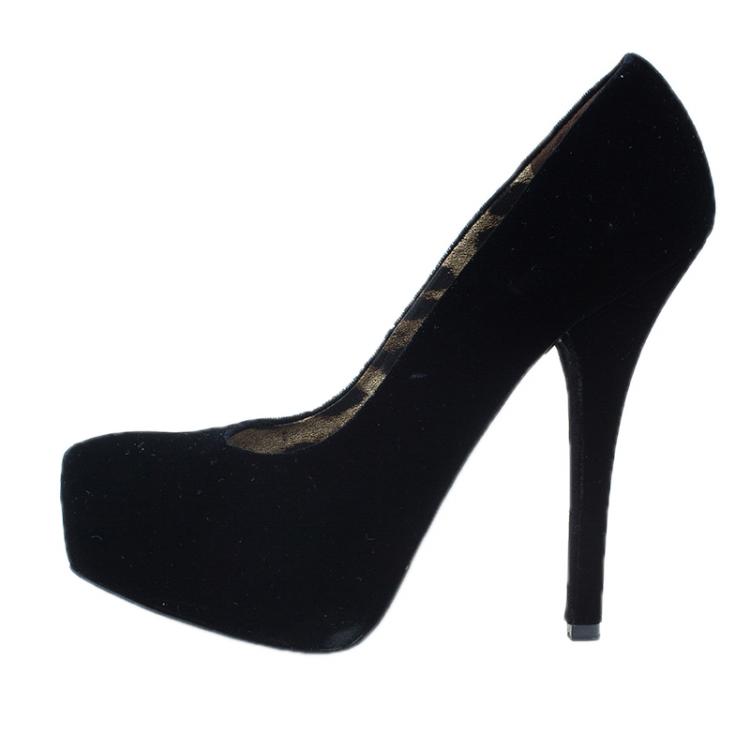 Pre Owned Dolce and Gabbana Black Velvet Platform Pumps Size 37