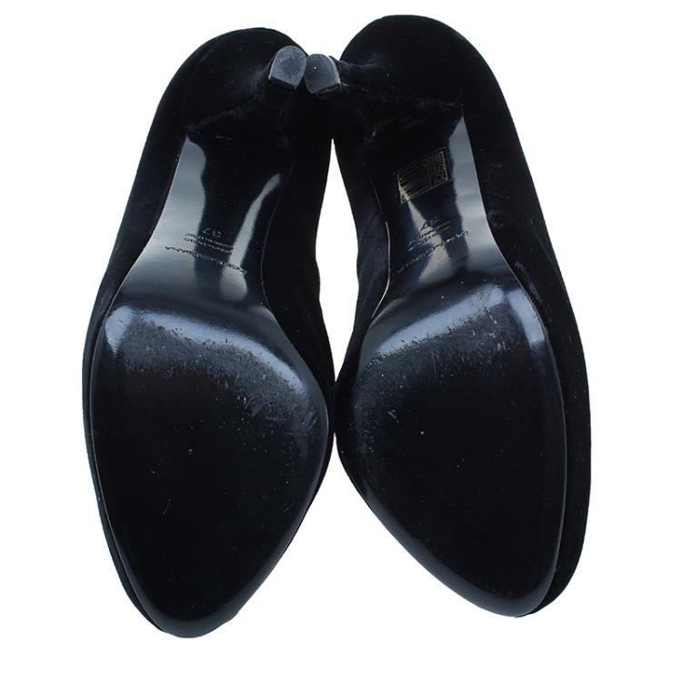 Pre Owned Dolce and Gabbana Black Velvet Platform Pumps Size 37