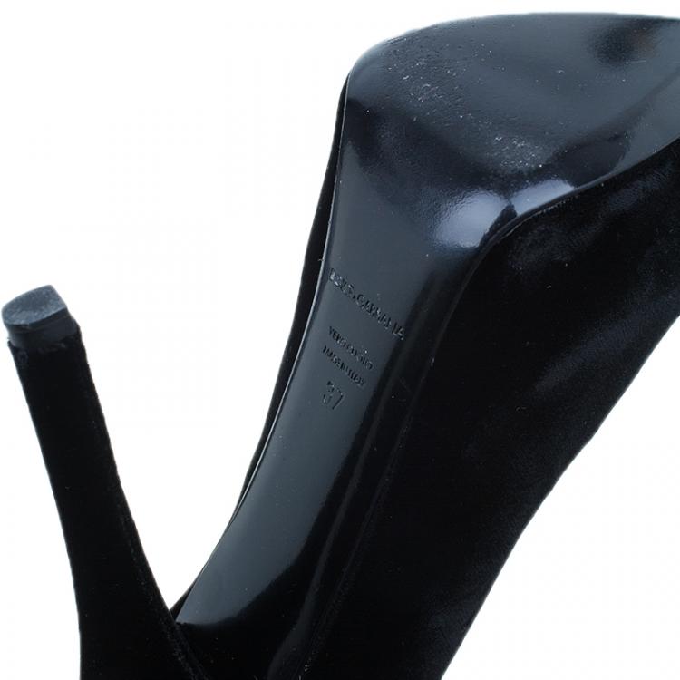 Pre Owned Dolce and Gabbana Black Velvet Platform Pumps Size 37
