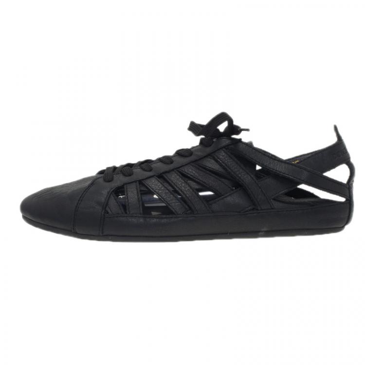Pre Owned Dolce and Gabbana Black Leather Cutout Sneakers Size 39