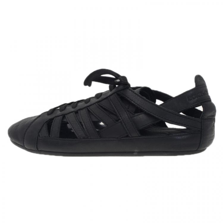 Pre Owned Dolce and Gabbana Black Leather Cutout Sneakers Size 39