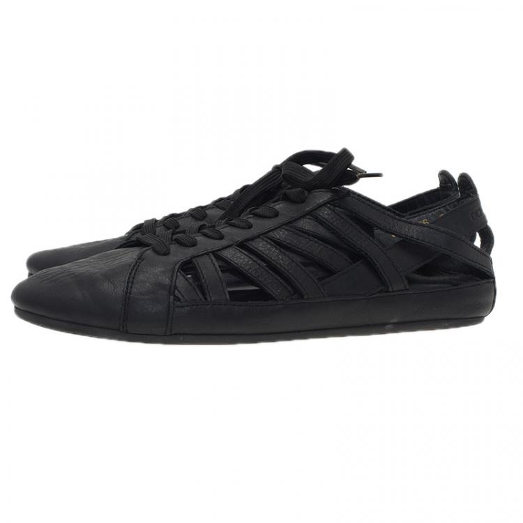 Pre Owned Dolce and Gabbana Black Leather Cutout Sneakers Size 39