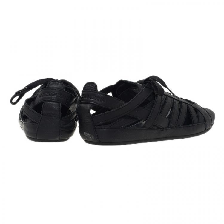 Pre Owned Dolce and Gabbana Black Leather Cutout Sneakers Size 39