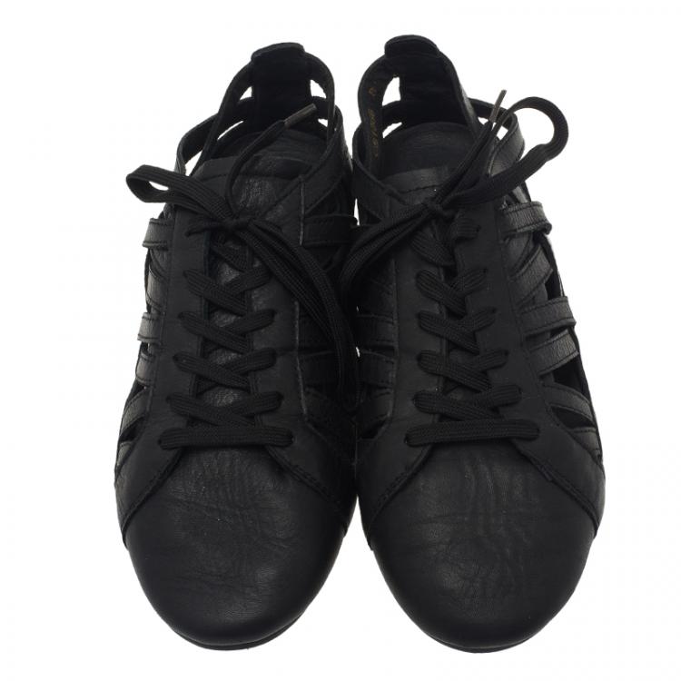 Pre Owned Dolce and Gabbana Black Leather Cutout Sneakers Size 39