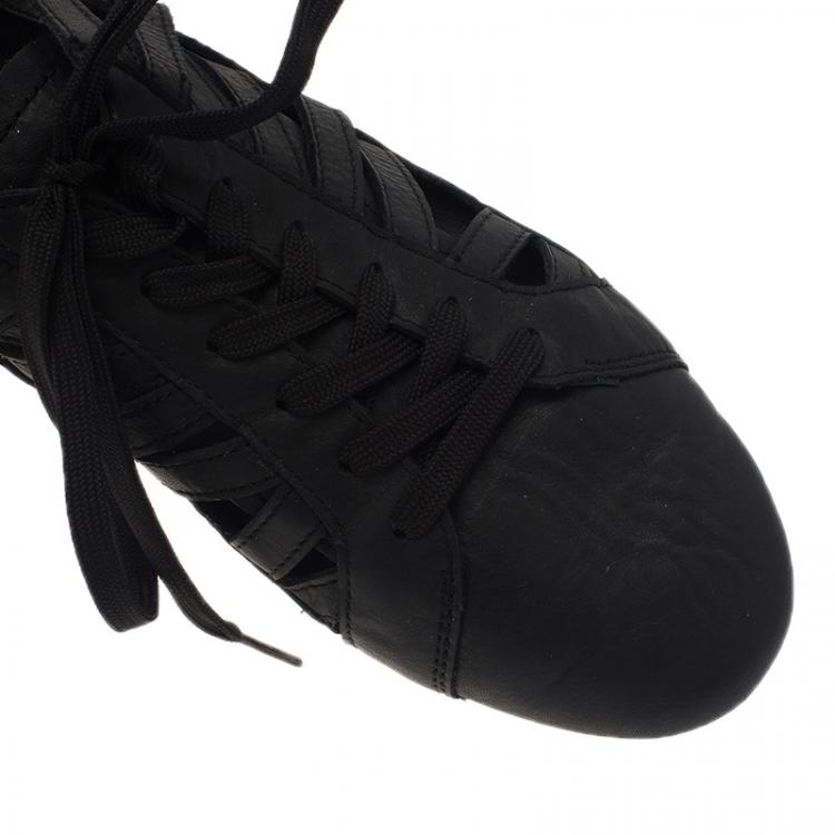 Pre Owned Dolce and Gabbana Black Leather Cutout Sneakers Size 39