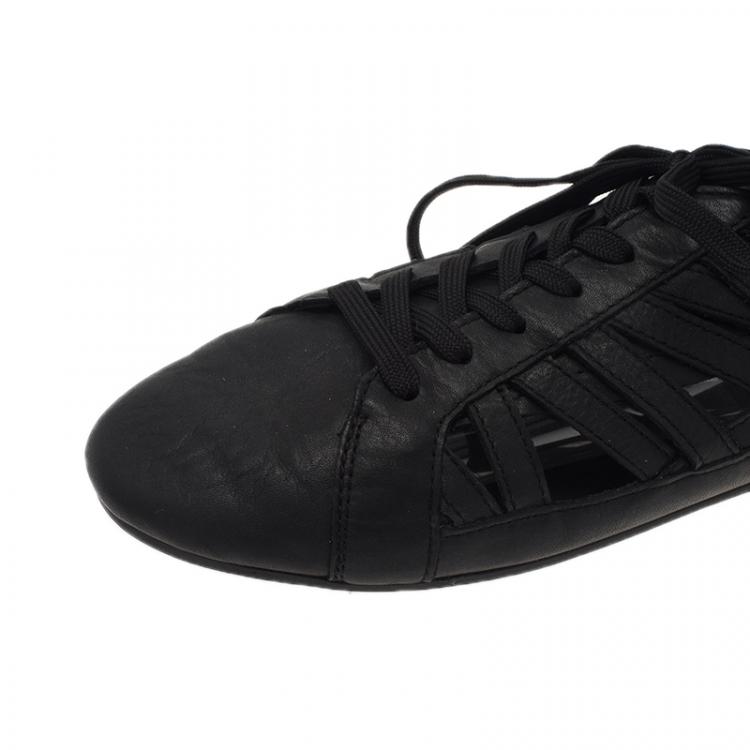 Pre Owned Dolce and Gabbana Black Leather Cutout Sneakers Size 39