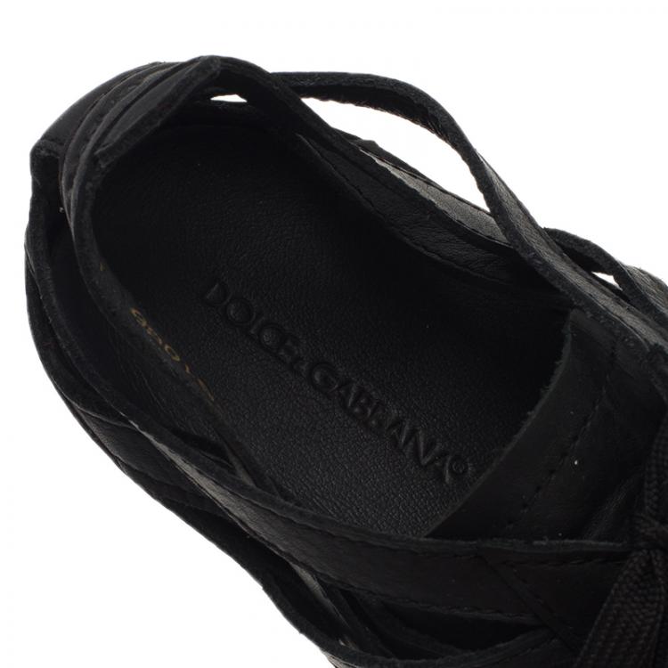 Pre Owned Dolce and Gabbana Black Leather Cutout Sneakers Size 39