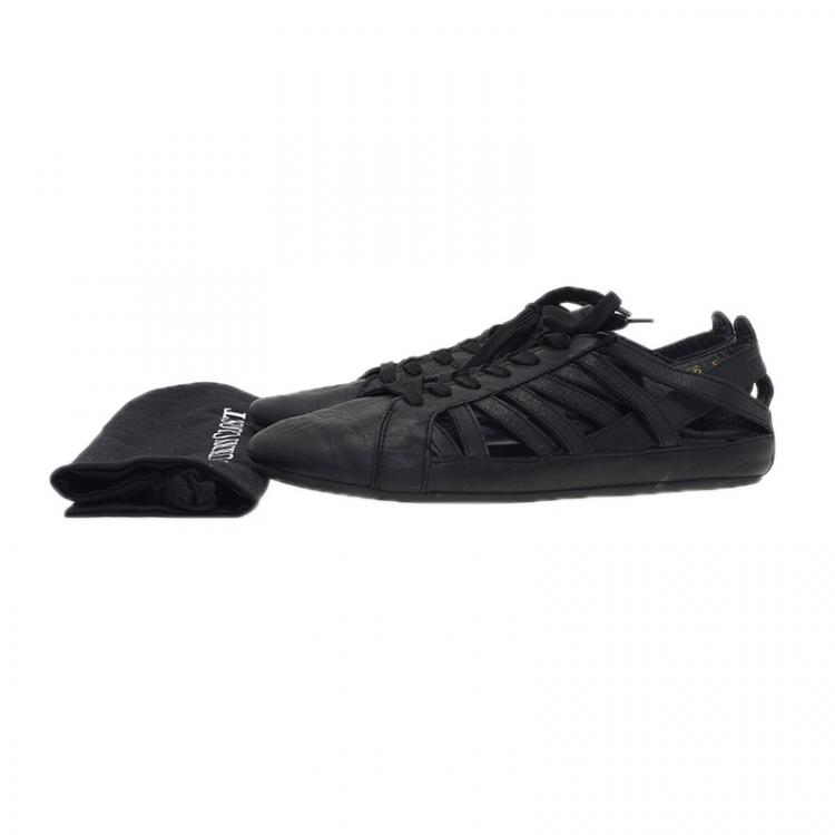 Pre Owned Dolce and Gabbana Black Leather Cutout Sneakers Size 39