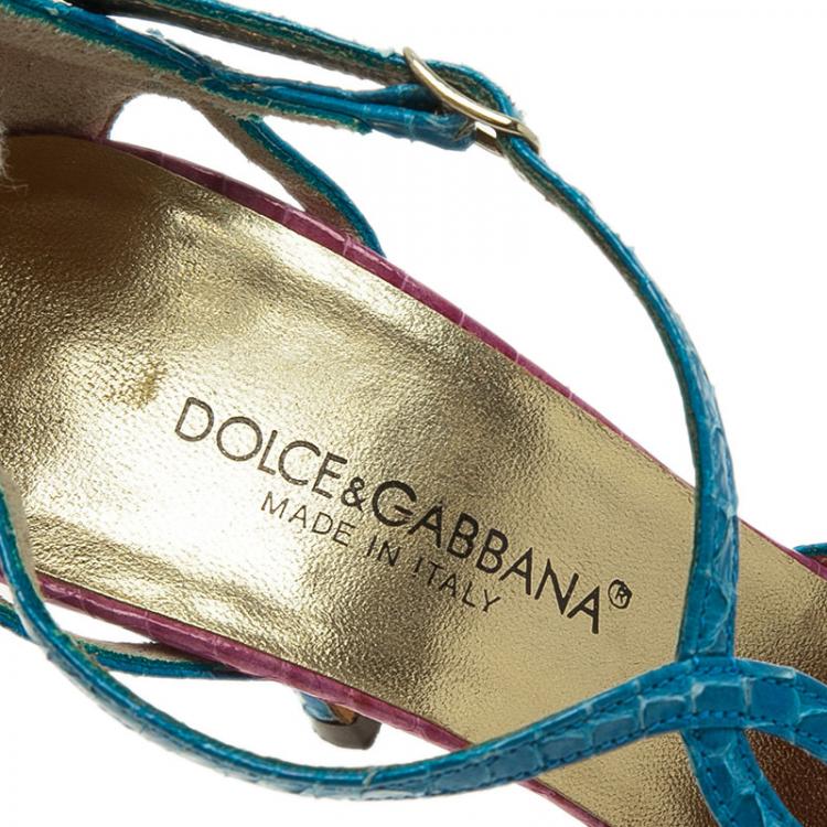 Pre Owned Dolce and Gabbana Blue and Pink Python Ankle Strap Pumps Size 35