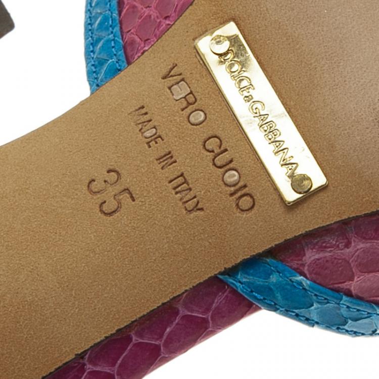 Pre Owned Dolce and Gabbana Blue and Pink Python Ankle Strap Pumps Size 35